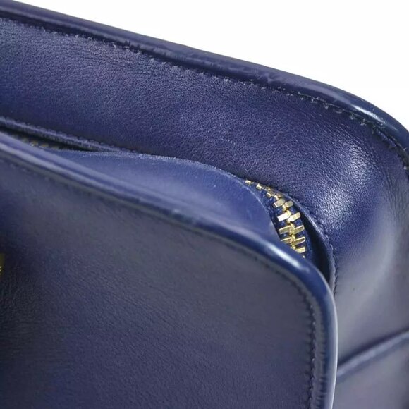 Auth SAINT LAURENT Cabas Handbag Shoulder Bag Navy Leather/Goldtone - Picture 5 of 16